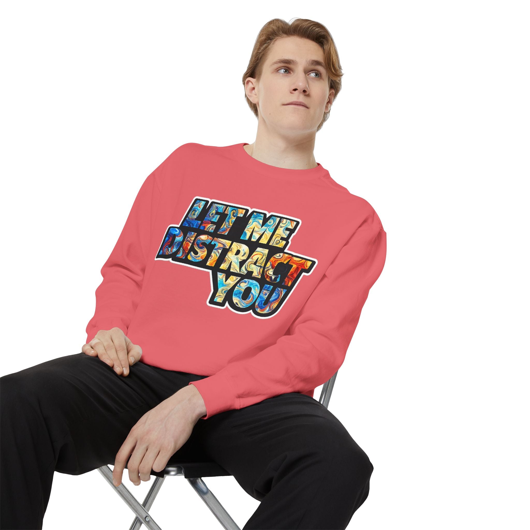 Let Me Distract You Sweatshirt — Colorful Retro Graphic Crewneck
