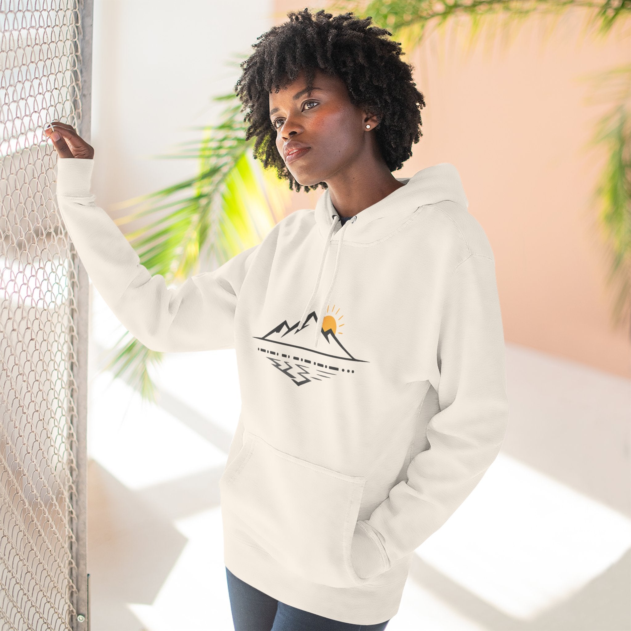 Mountain Sunrise Hoodie — Minimal Outdoor Graphic Pullover