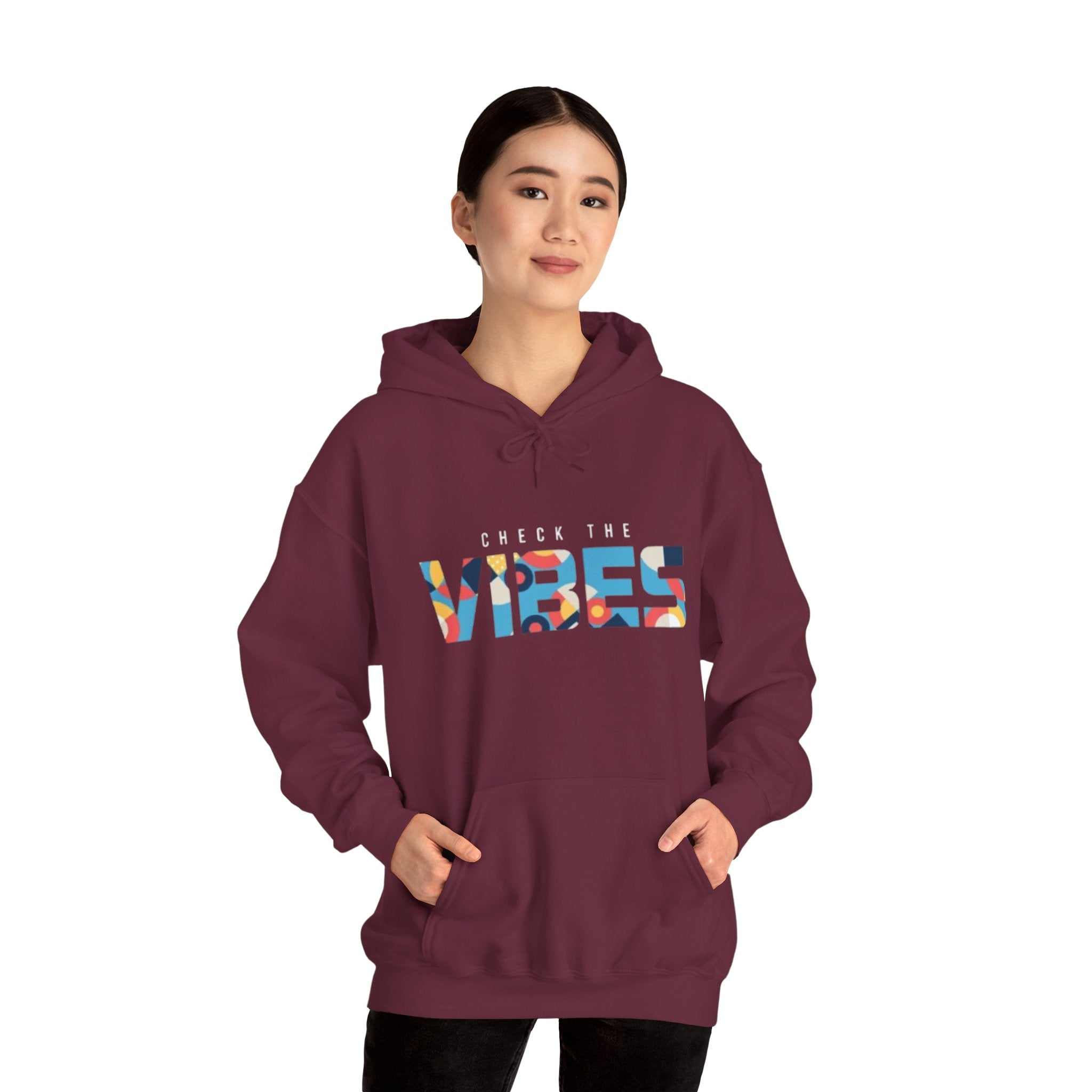 Check The Vibes Hoodie – Colorful Retro Graphic Pullover