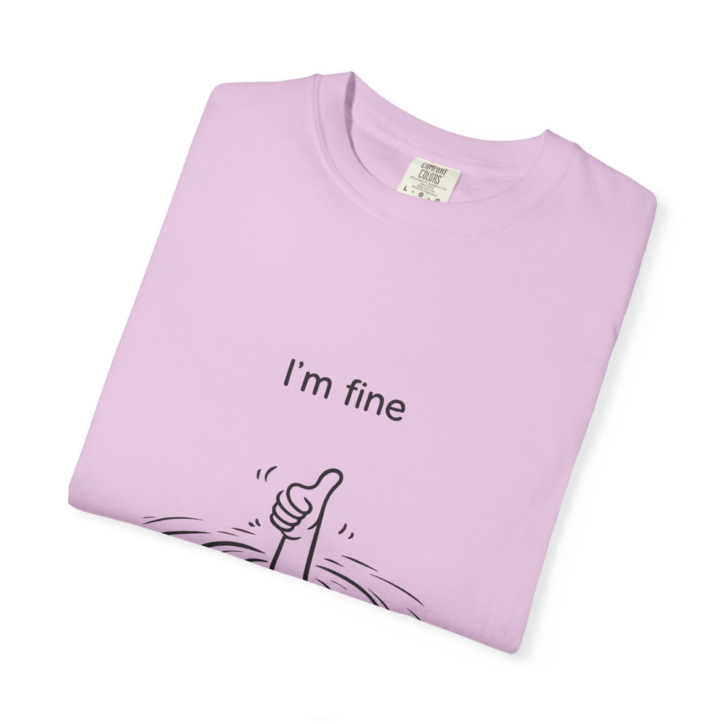 I’m Fine T-Shirt — Minimal Funny Tee with Thumbs-Up Drowning Illustration