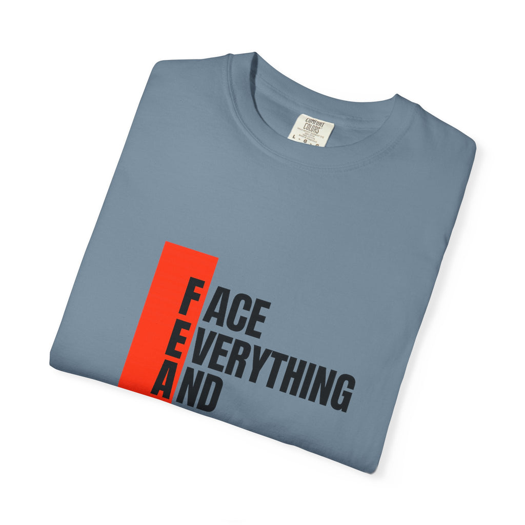 Motivational T-Shirt — "FEAR: Face Everything And Rise" Bold Red Accent