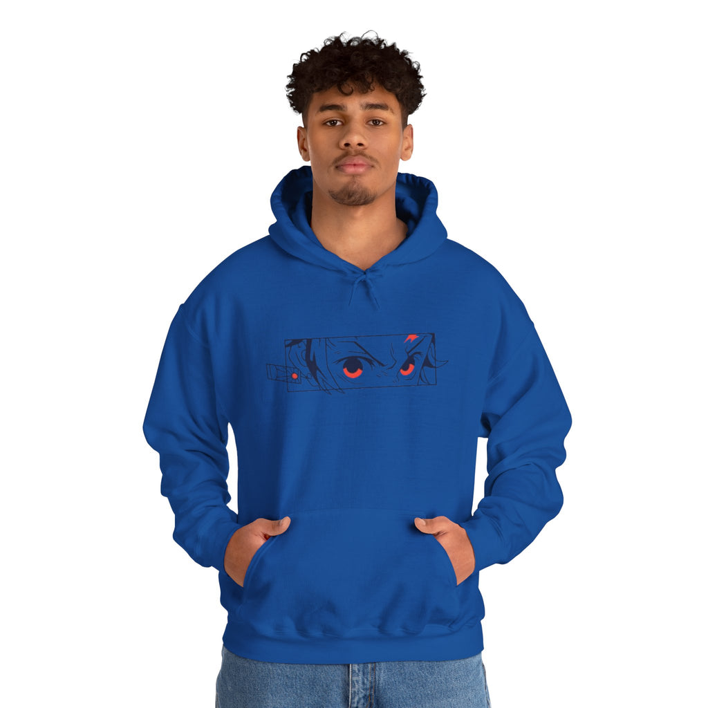 Anime Eyes Hoodie — Minimal Red & Black Manga Gaze Sweatshirt