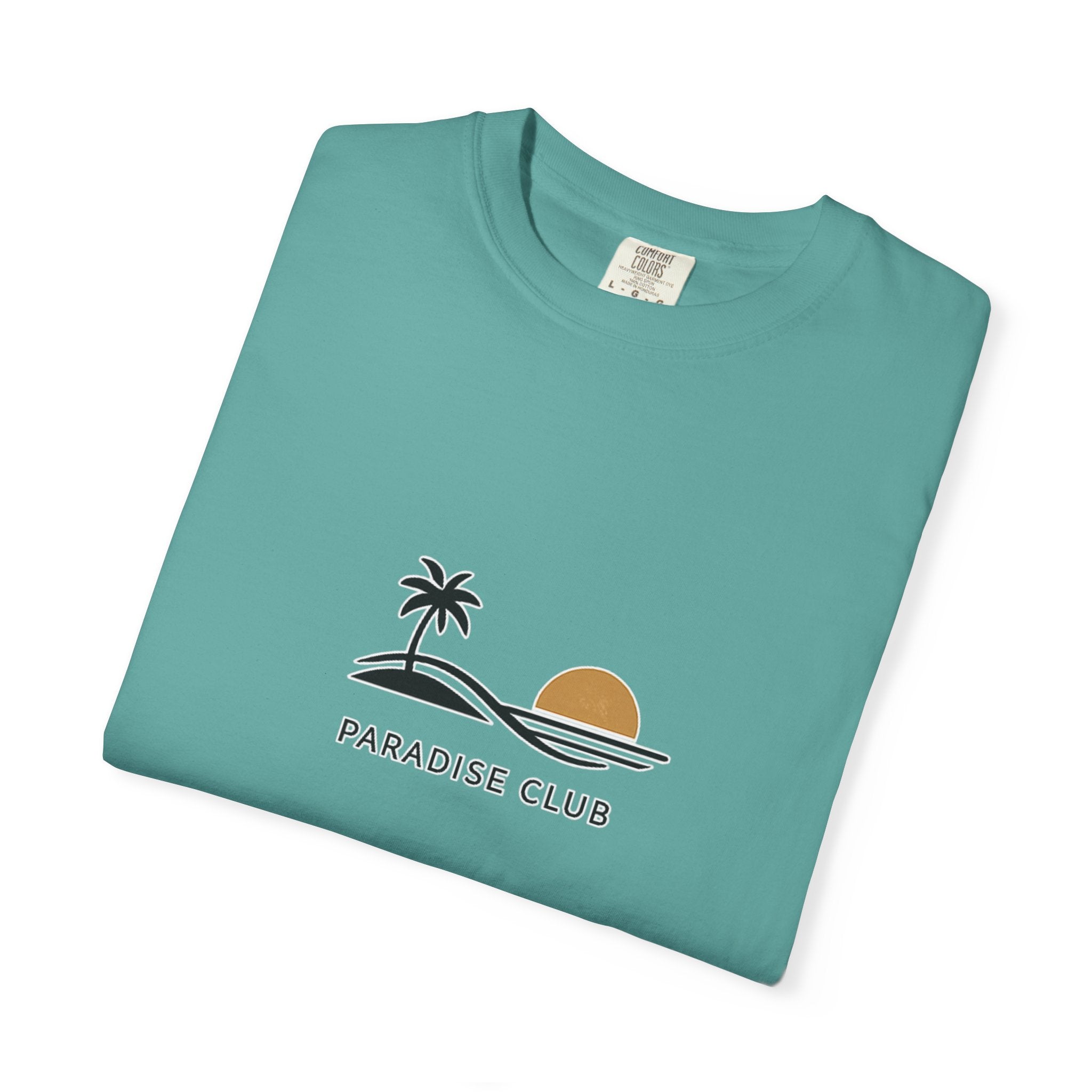 Paradise Club Tee — Minimal Sunset Palm Graphic T-Shirt