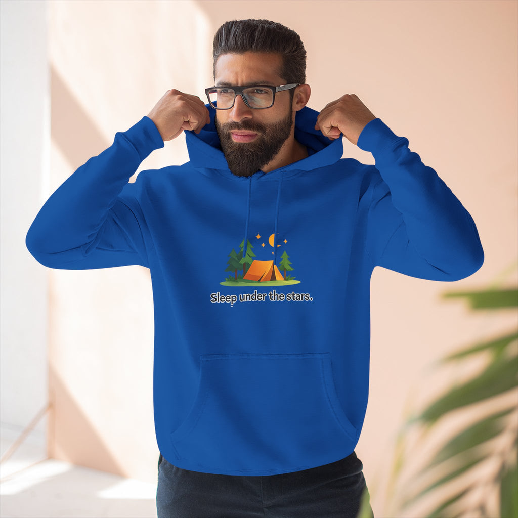 Camping Hoodie — "Sleep Under the Stars" Tent & Moon Graphic