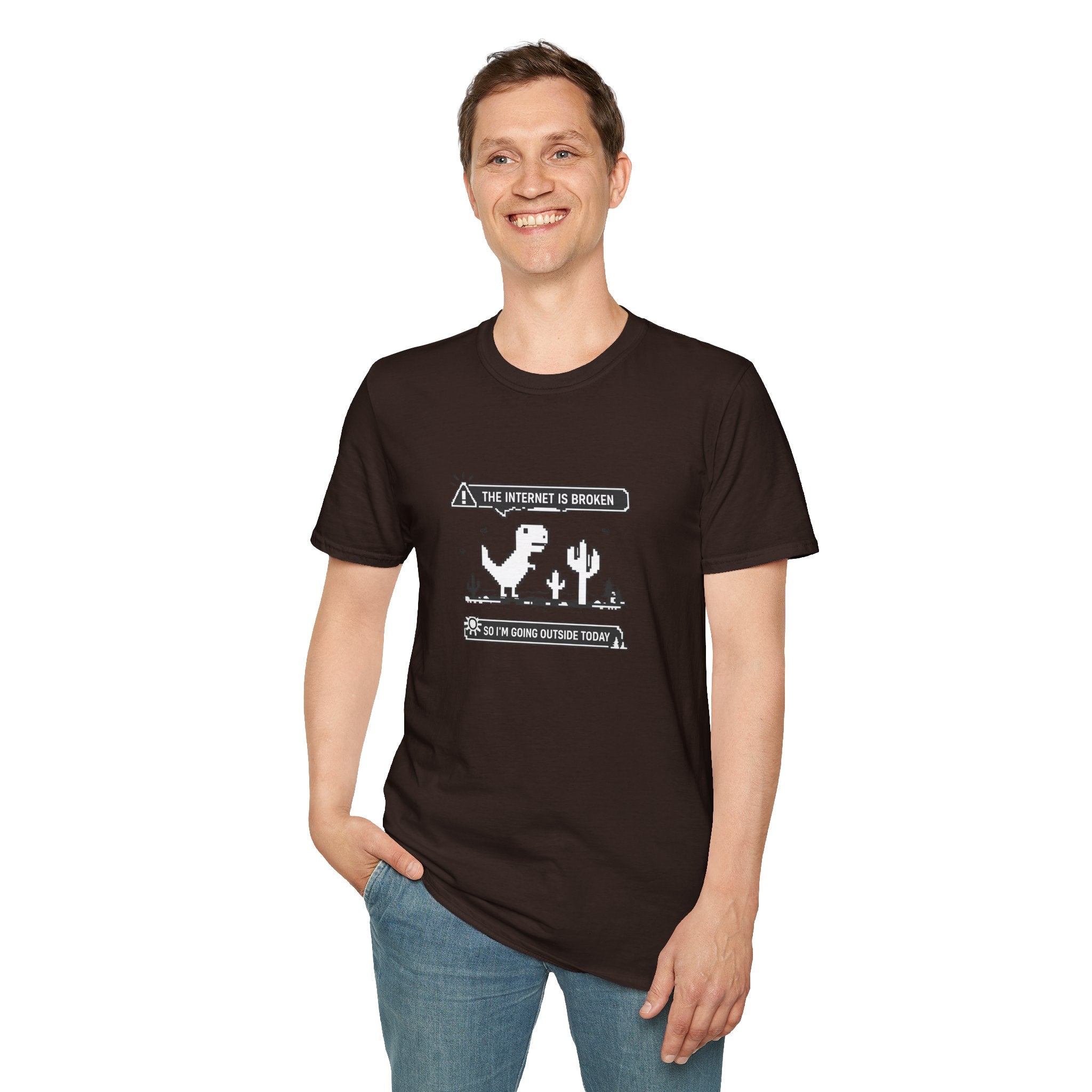 T-Shirt — 'The Internet Is Broken So I'm Going Outside Today' Dino Graphic