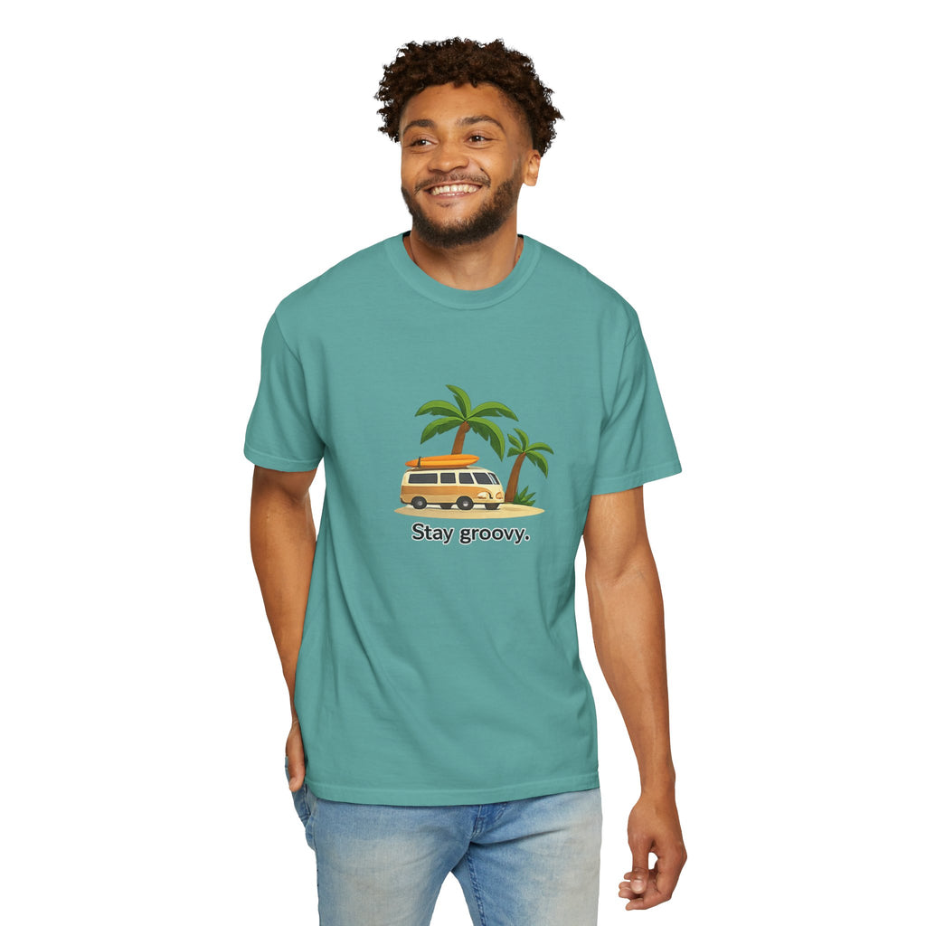 Vintage Surf Van T-Shirt – "Stay Groovy" Retro Beach Tee