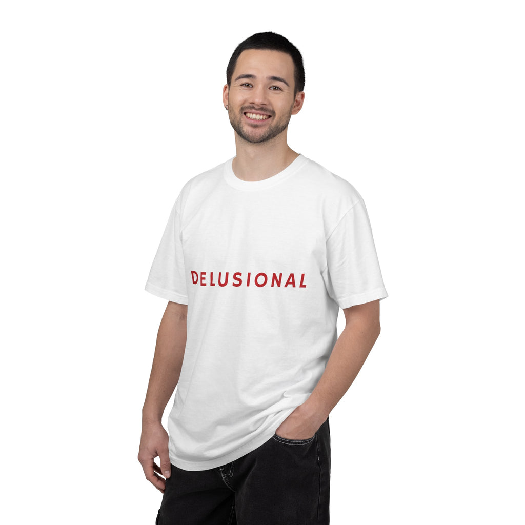 Delusional Graphic T-Shirt — Minimalist Red Text Tee