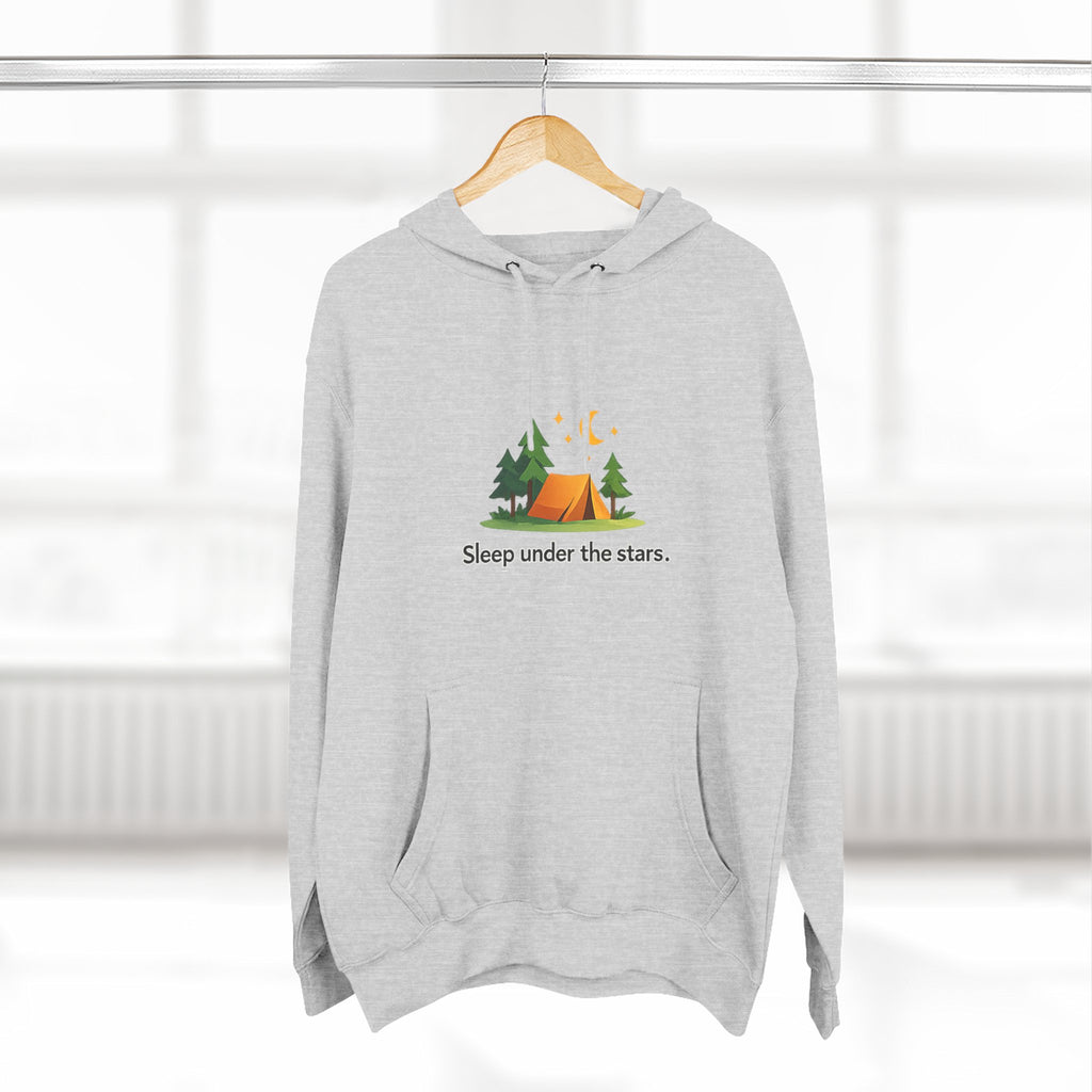 Camping Hoodie — "Sleep Under the Stars" Tent & Moon Graphic
