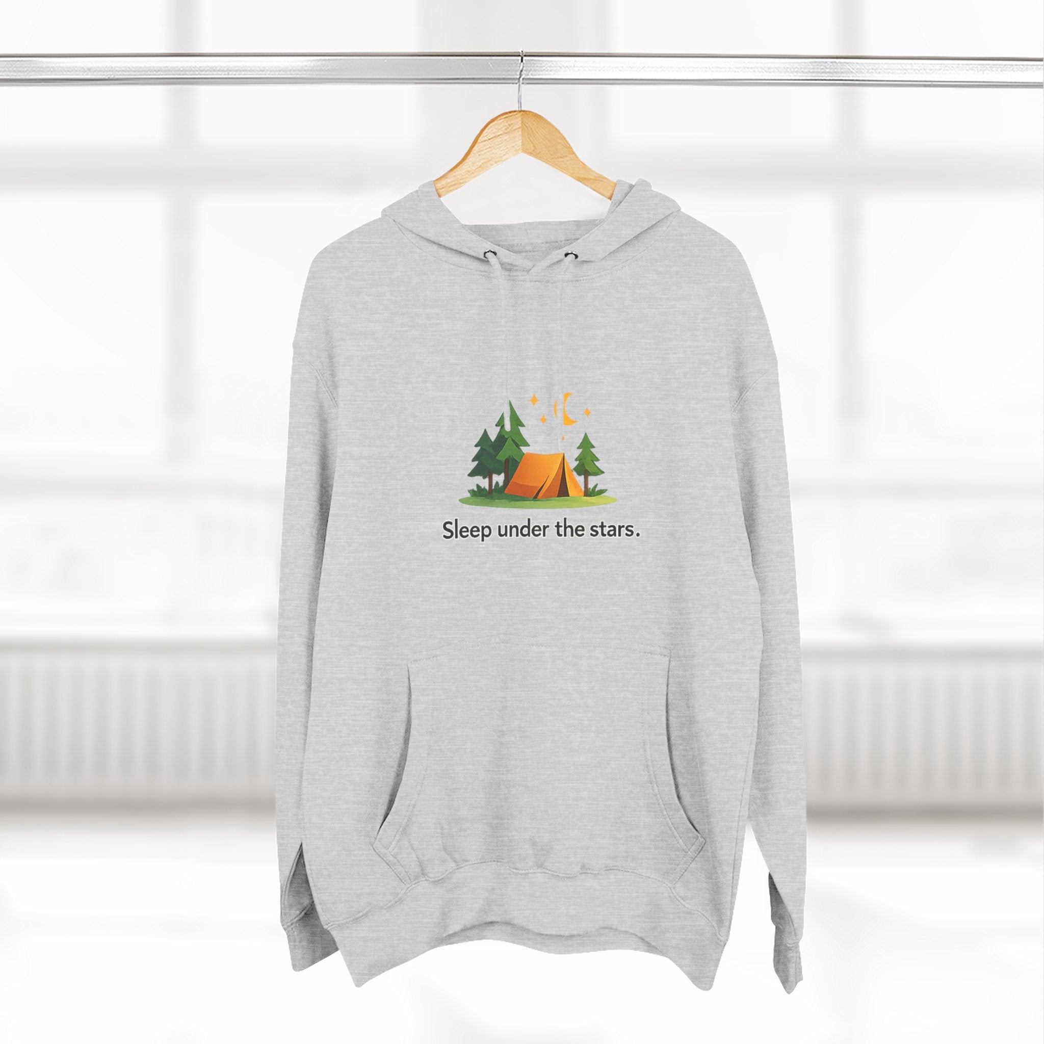 Camping Hoodie — "Sleep Under the Stars" Tent & Moon Graphic