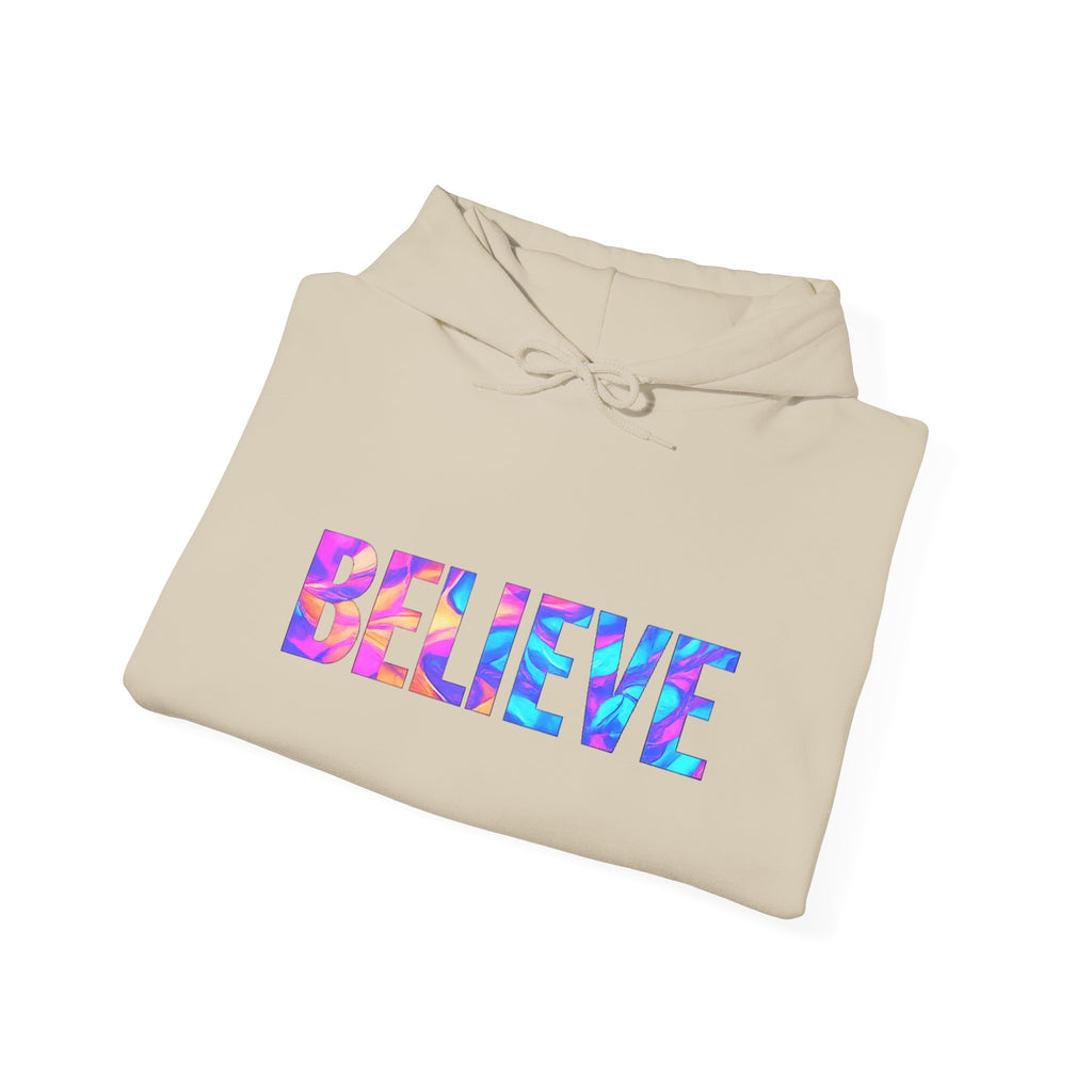 Believe in Yourself Hoodie — Colorful Watercolor Text Inspirational Sweatshirt