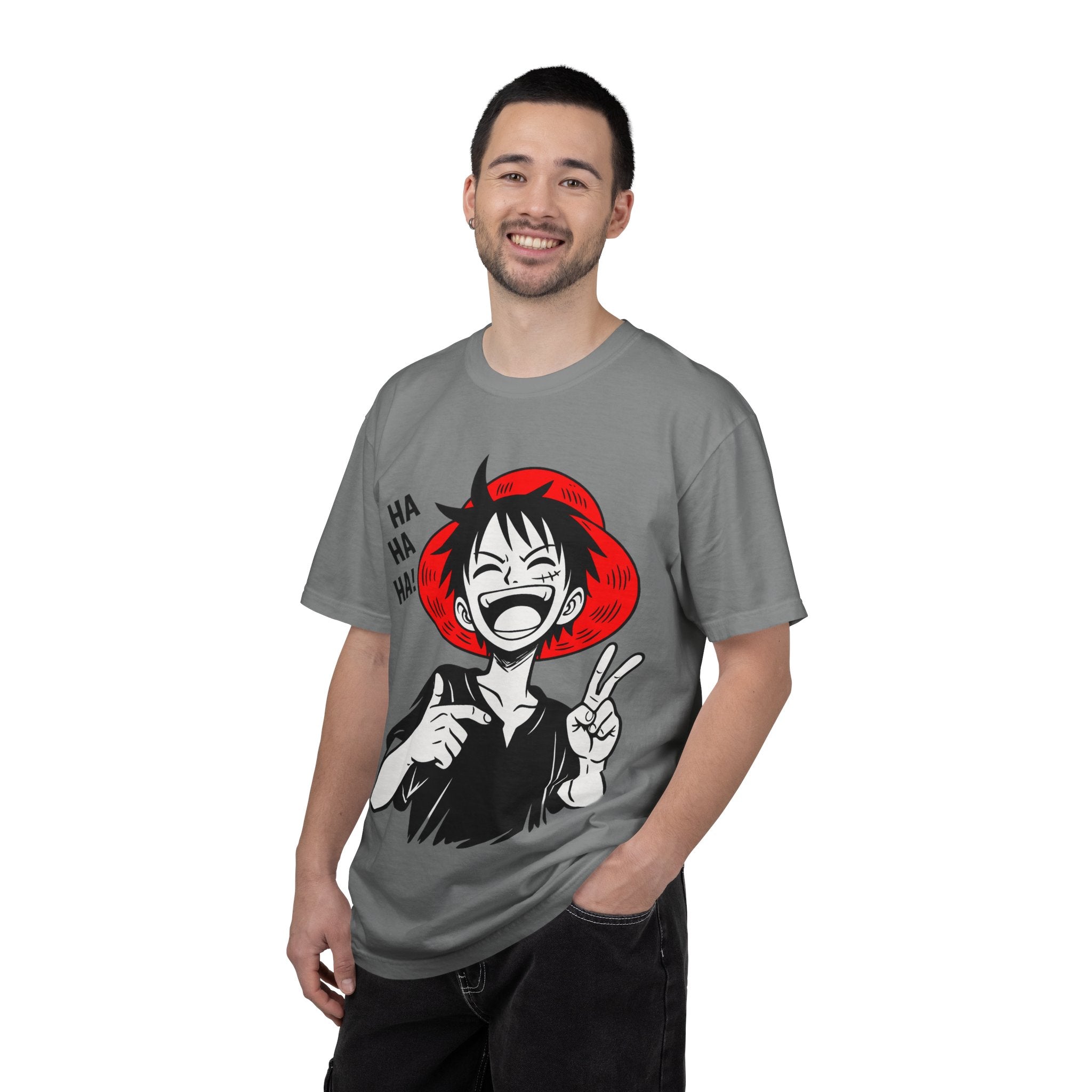 Anime Luffy Laughing Graphic T-shirt - Monkey D. Luffy Peace Sign Tee