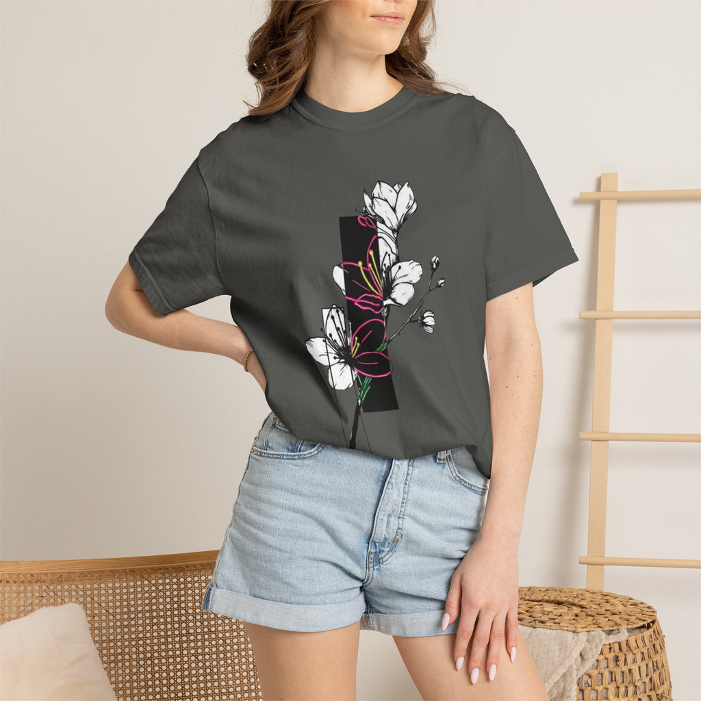 Floral Minimalist T-Shirt — Black Bar Magnolia Graphic