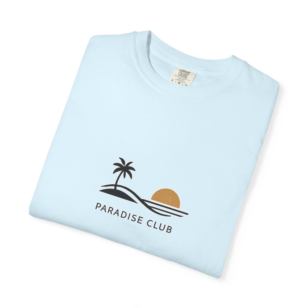 Paradise Club Tee — Minimal Sunset Palm Graphic T-Shirt