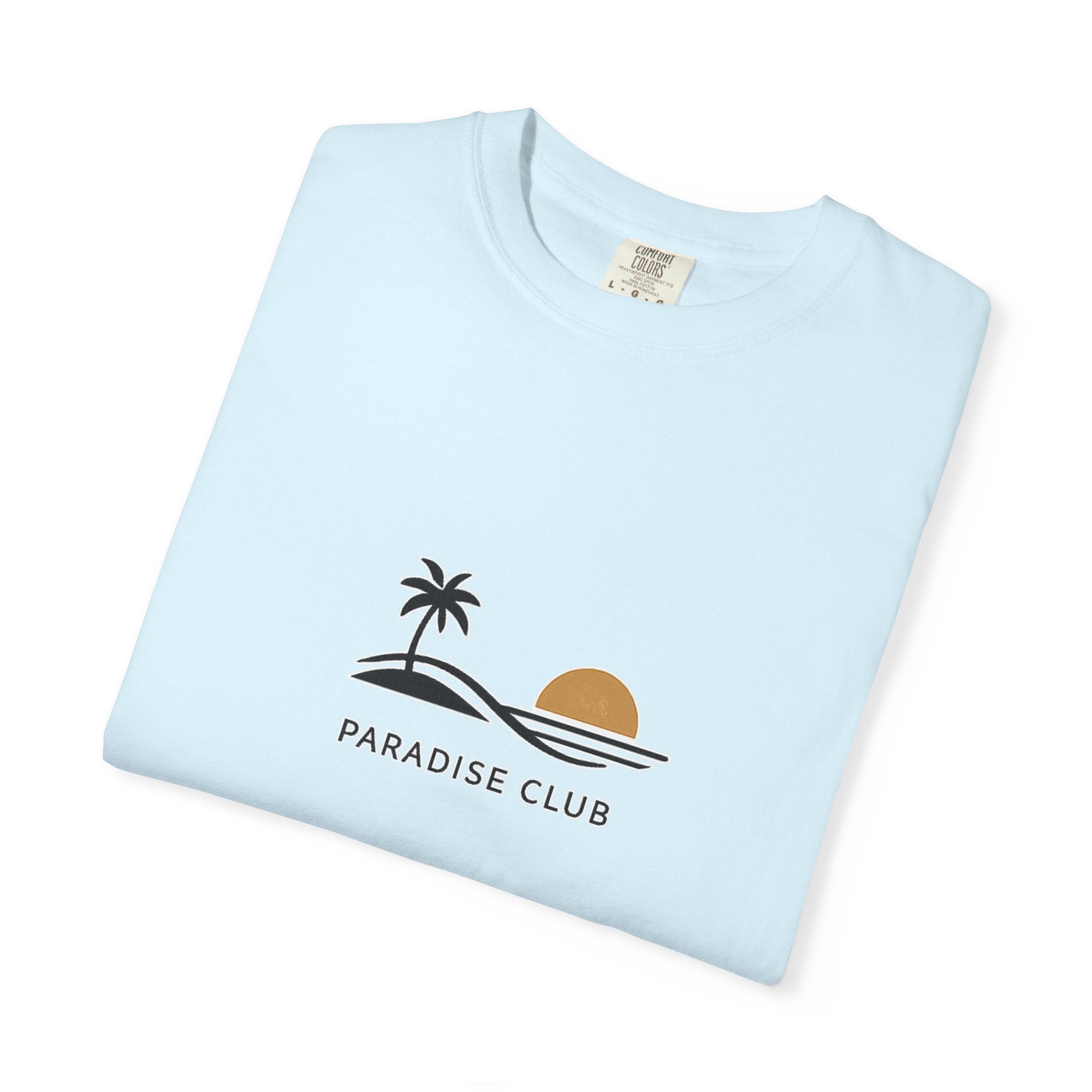 Paradise Club Tee — Minimal Sunset Palm Graphic T-Shirt