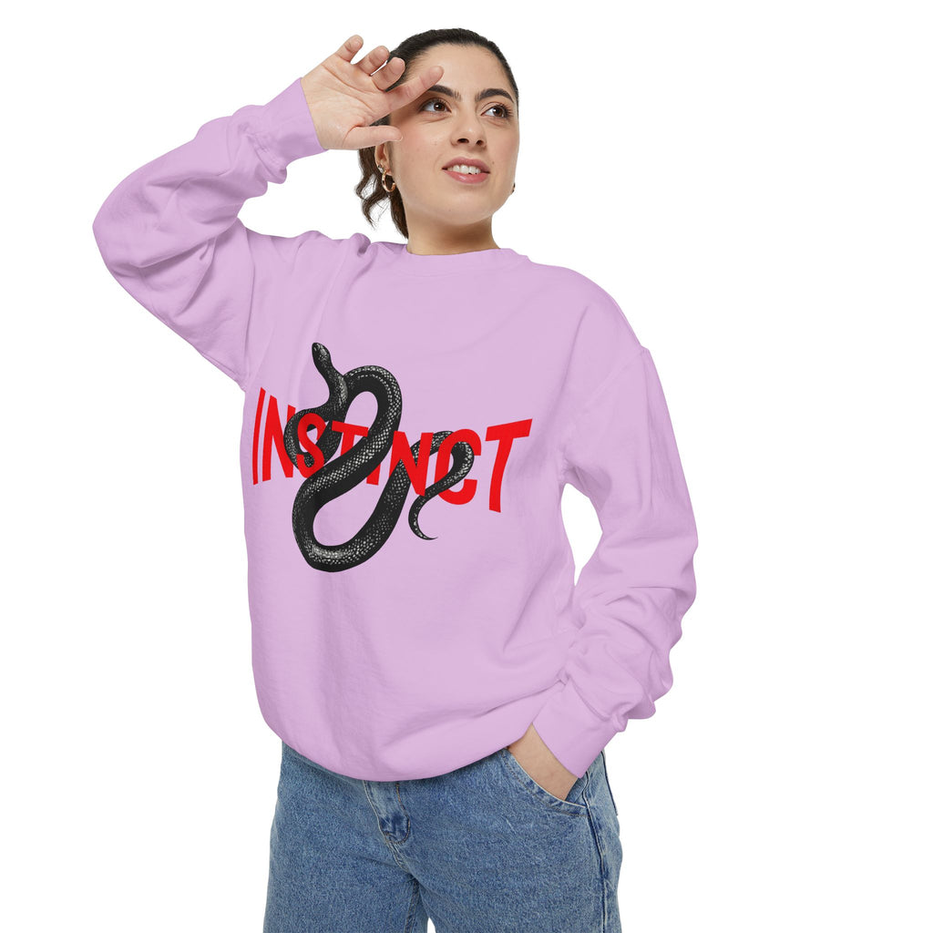 Instinct Snake Sweatshirt — Graphic Crewneck with Bold Red Text