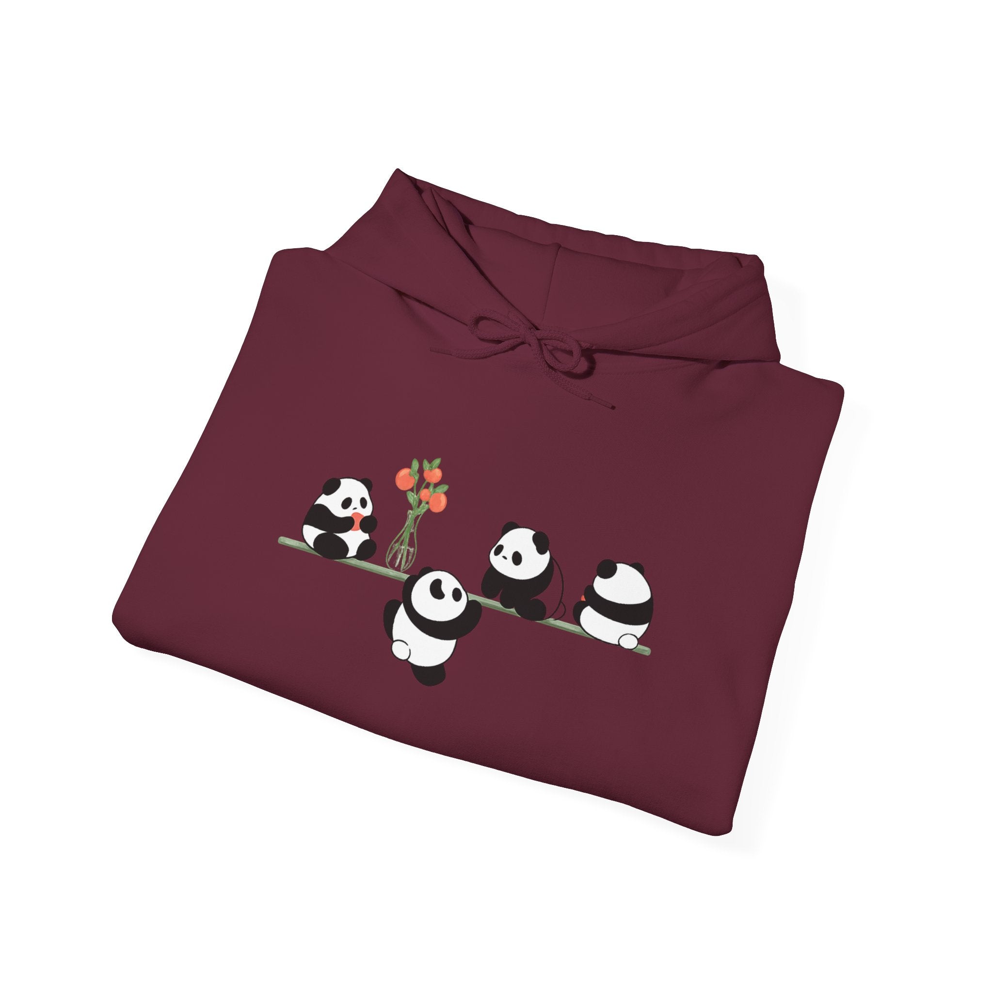 Pandas on a Line Hoodie — Cute Cartoon Pandas Holding Flower Pullover