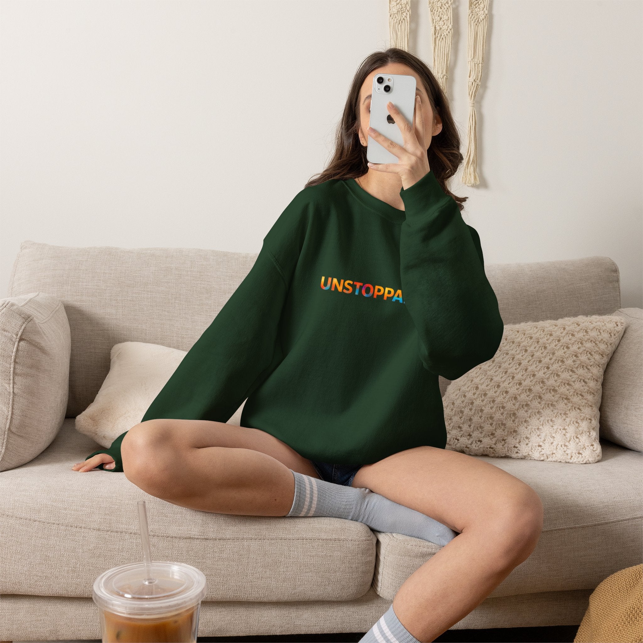 Unstoppable Crewneck Sweatshirt — Inspirational Rainbow Text Pullover
