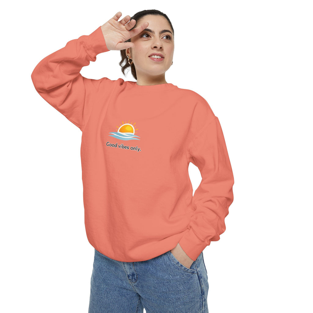 Good Vibes Only Sweatshirt — Sunrise Graphic Cozy Pullover