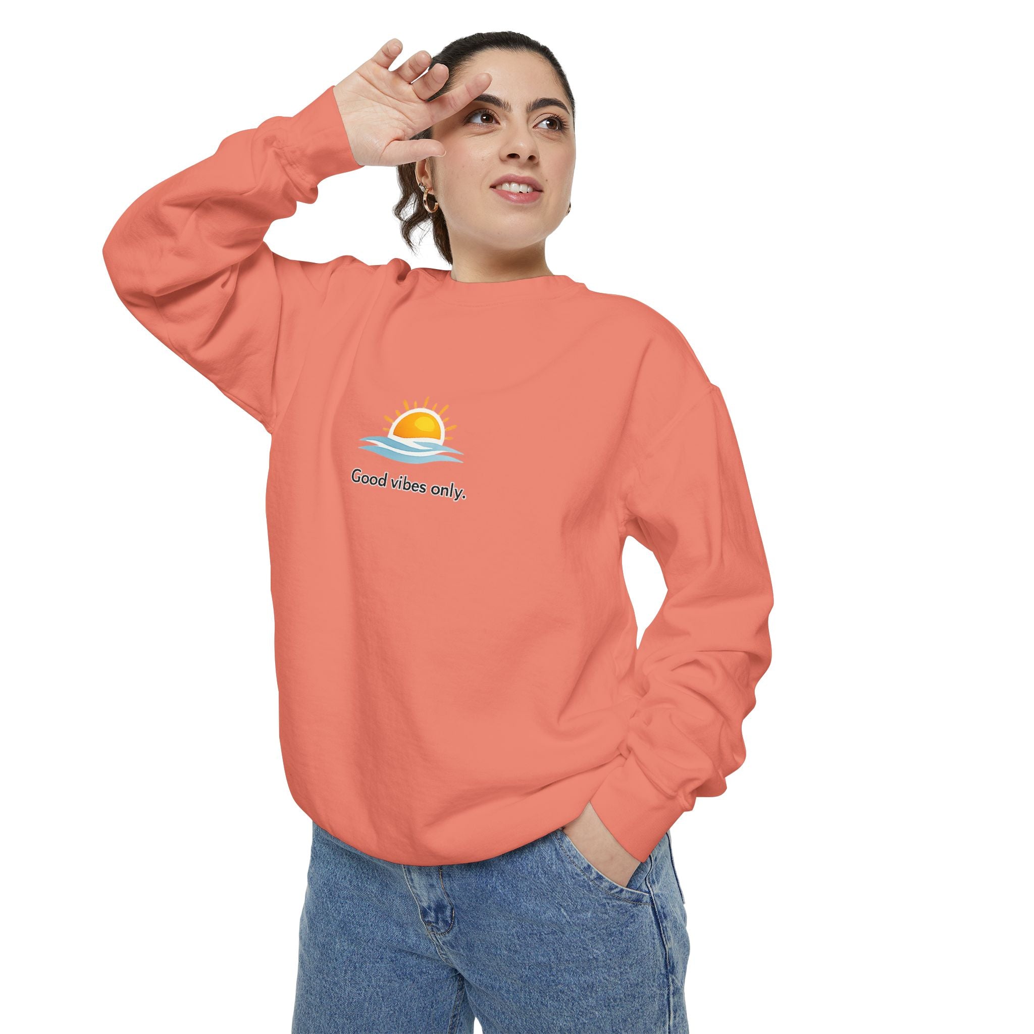 Good Vibes Only Sweatshirt — Sunrise Graphic Cozy Pullover