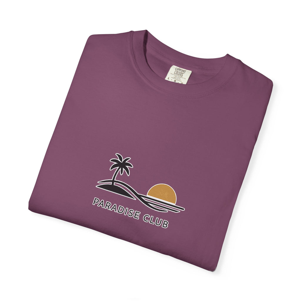 Paradise Club Tee — Minimal Sunset Palm Graphic T-Shirt