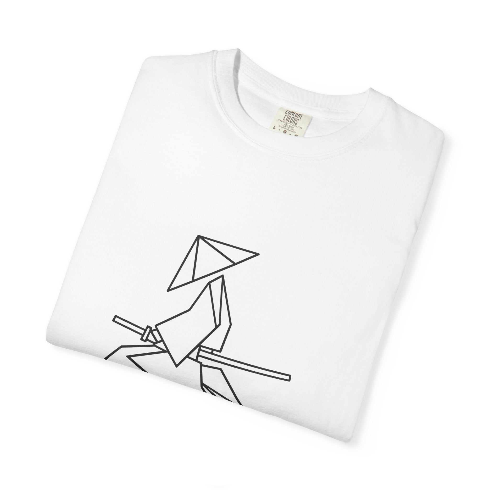 Samurai Line Art T-Shirt — Minimal Origami Swordsman Graphic Tee