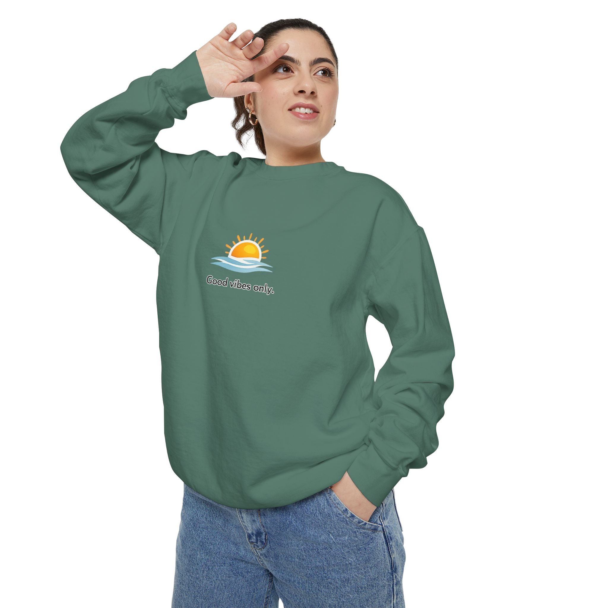 Good Vibes Only Sweatshirt — Sunrise Graphic Cozy Pullover