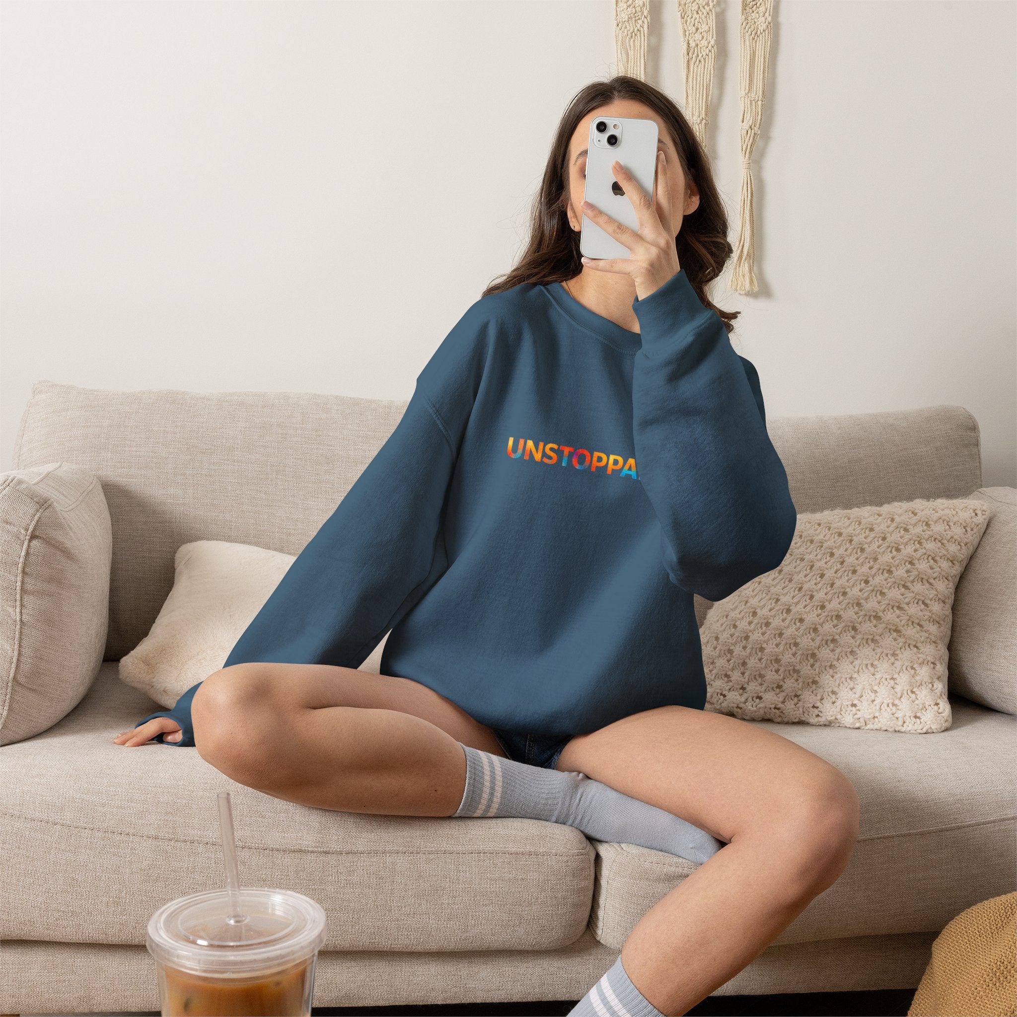 Unstoppable Crewneck Sweatshirt — Inspirational Rainbow Text Pullover