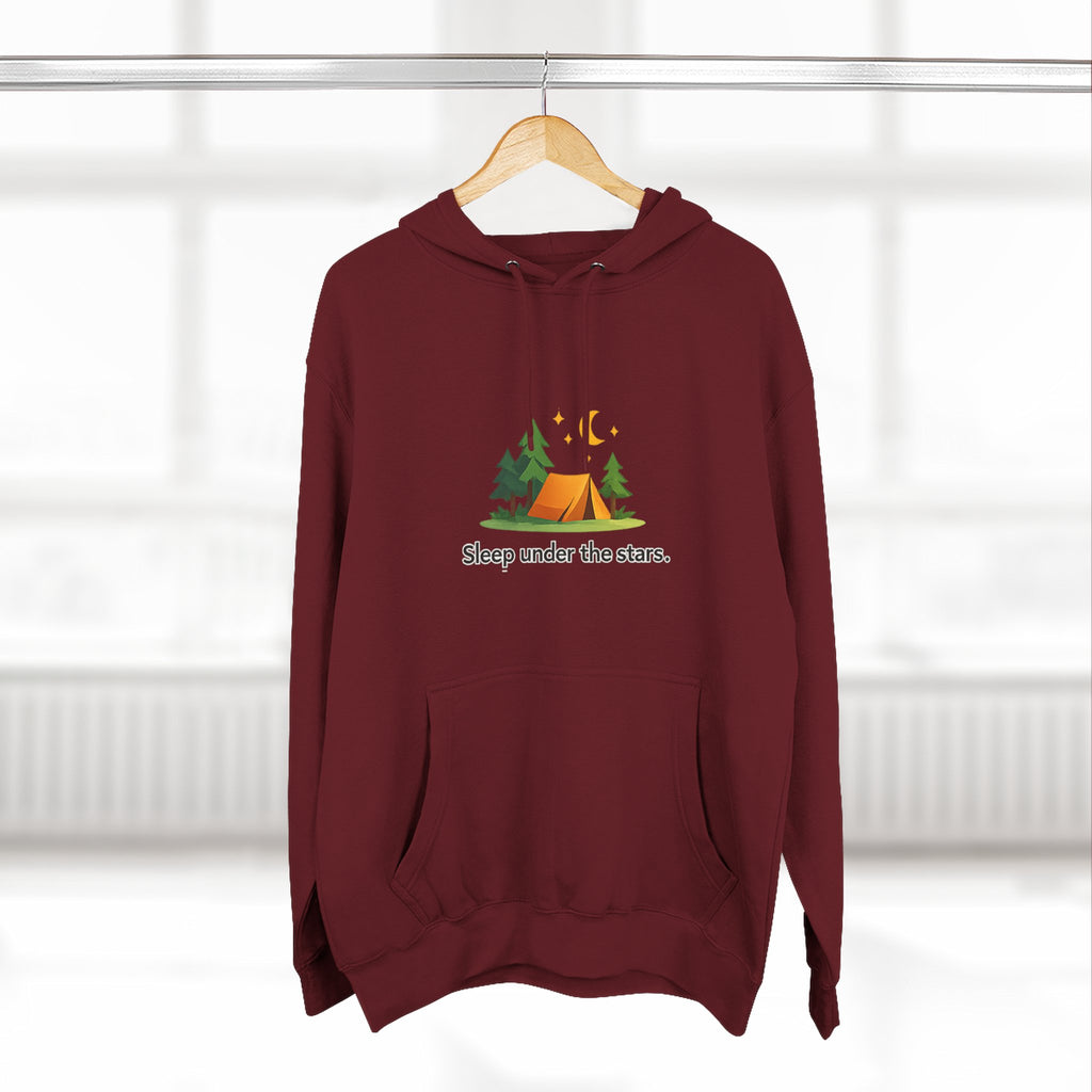 Camping Hoodie — "Sleep Under the Stars" Tent & Moon Graphic