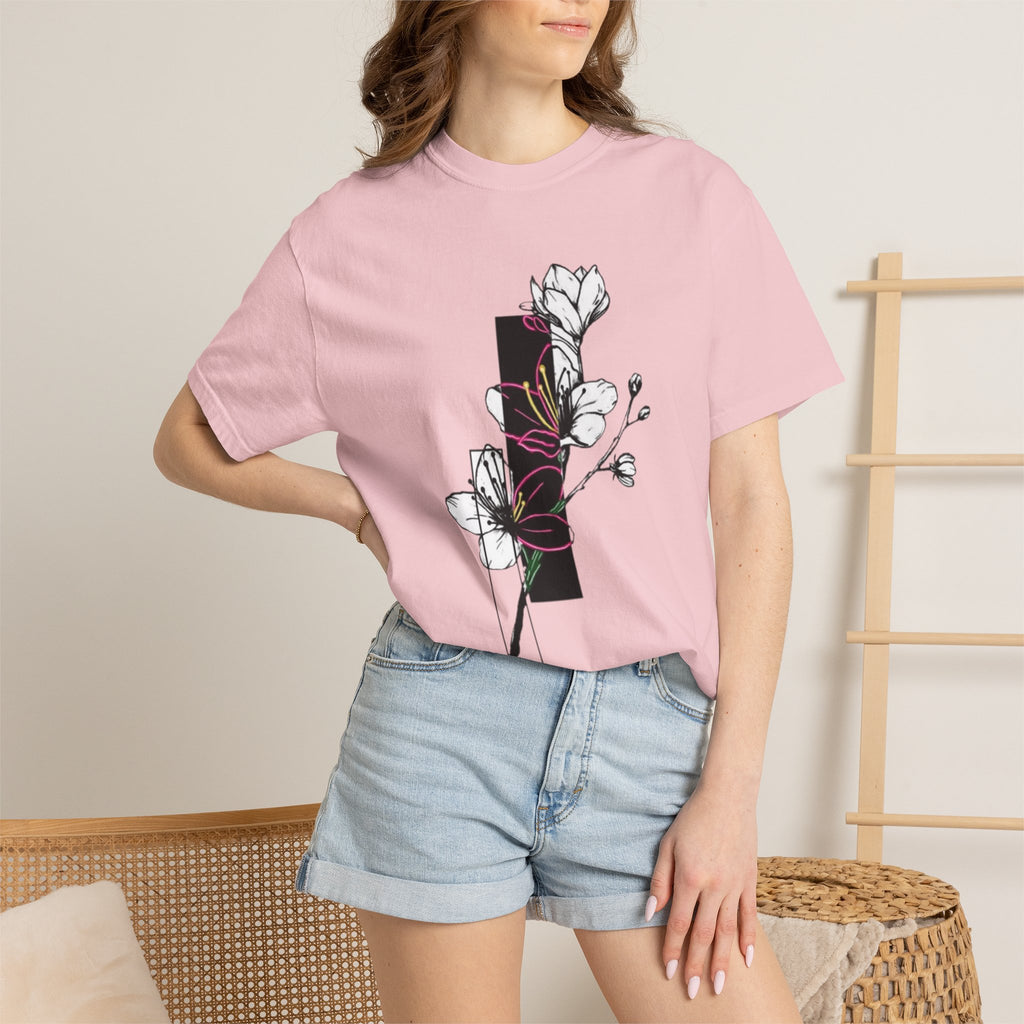 Floral Minimalist T-Shirt — Black Bar Magnolia Graphic