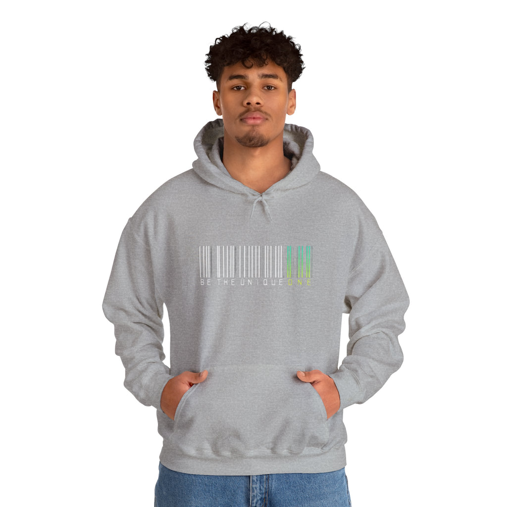 Unique One Barcode Hoodie — "Be the Unique One" Graphic Pullover