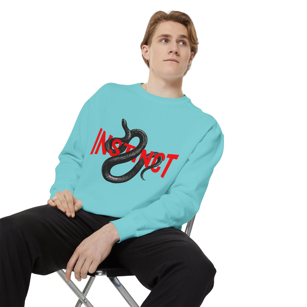 Instinct Snake Sweatshirt — Graphic Crewneck with Bold Red Text
