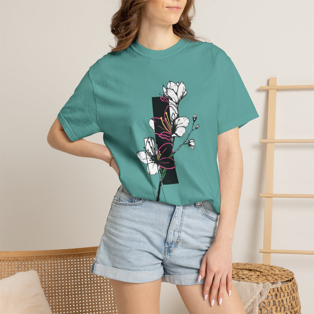 Floral Minimalist T-Shirt — Black Bar Magnolia Graphic