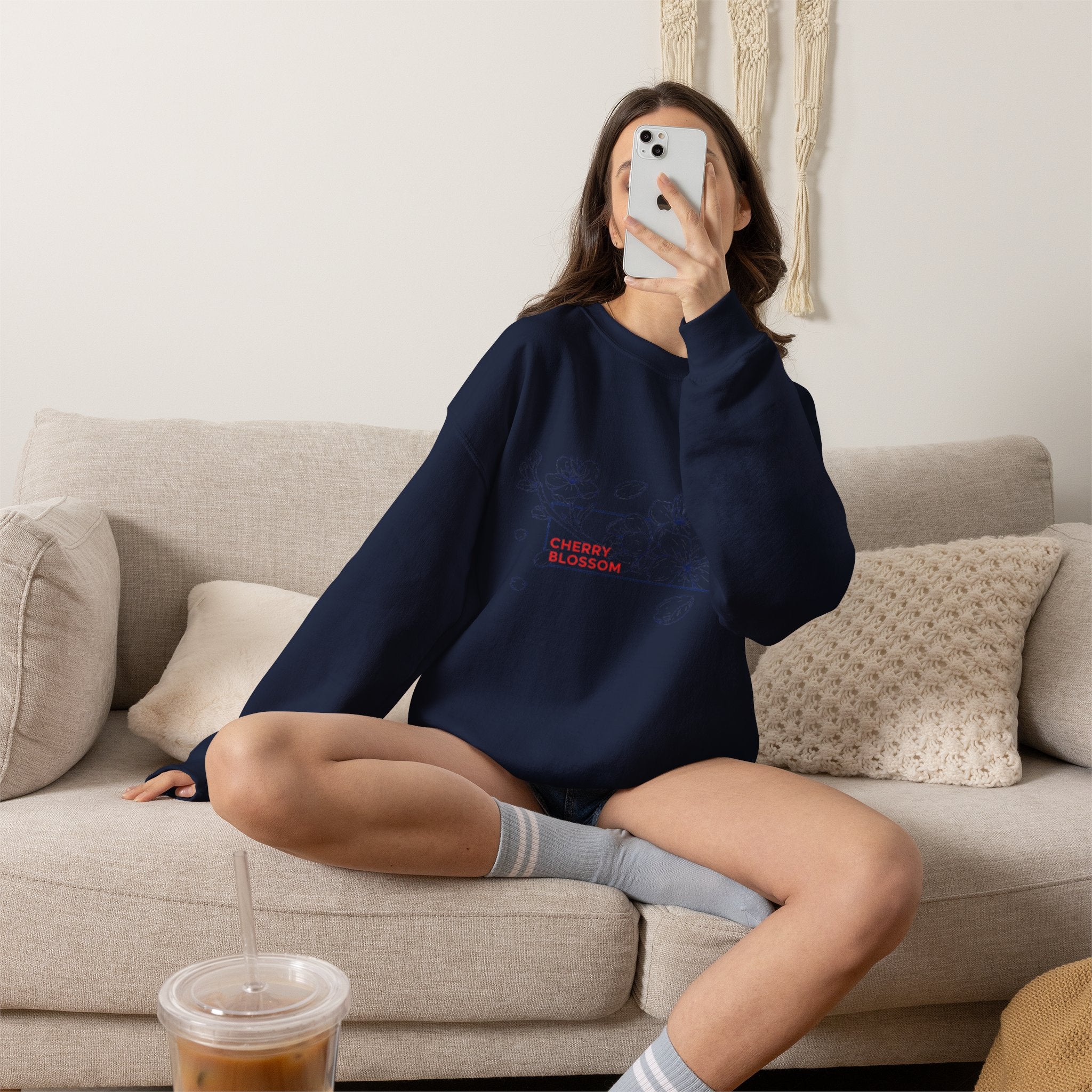 Cherry Blossom Crewneck Sweatshirt — Minimal Floral Graphic