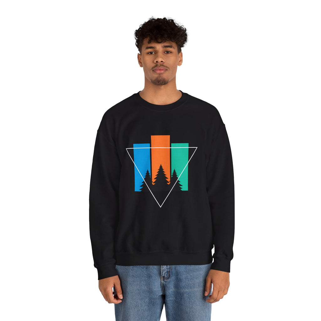 Retro Forest Crewneck Sweatshirt — Colorblock Trees Graphic