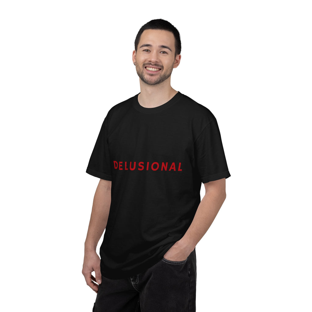 Delusional Graphic T-Shirt — Minimalist Red Text Tee