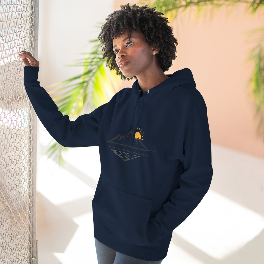 Mountain Sunrise Hoodie — Minimal Outdoor Graphic Pullover