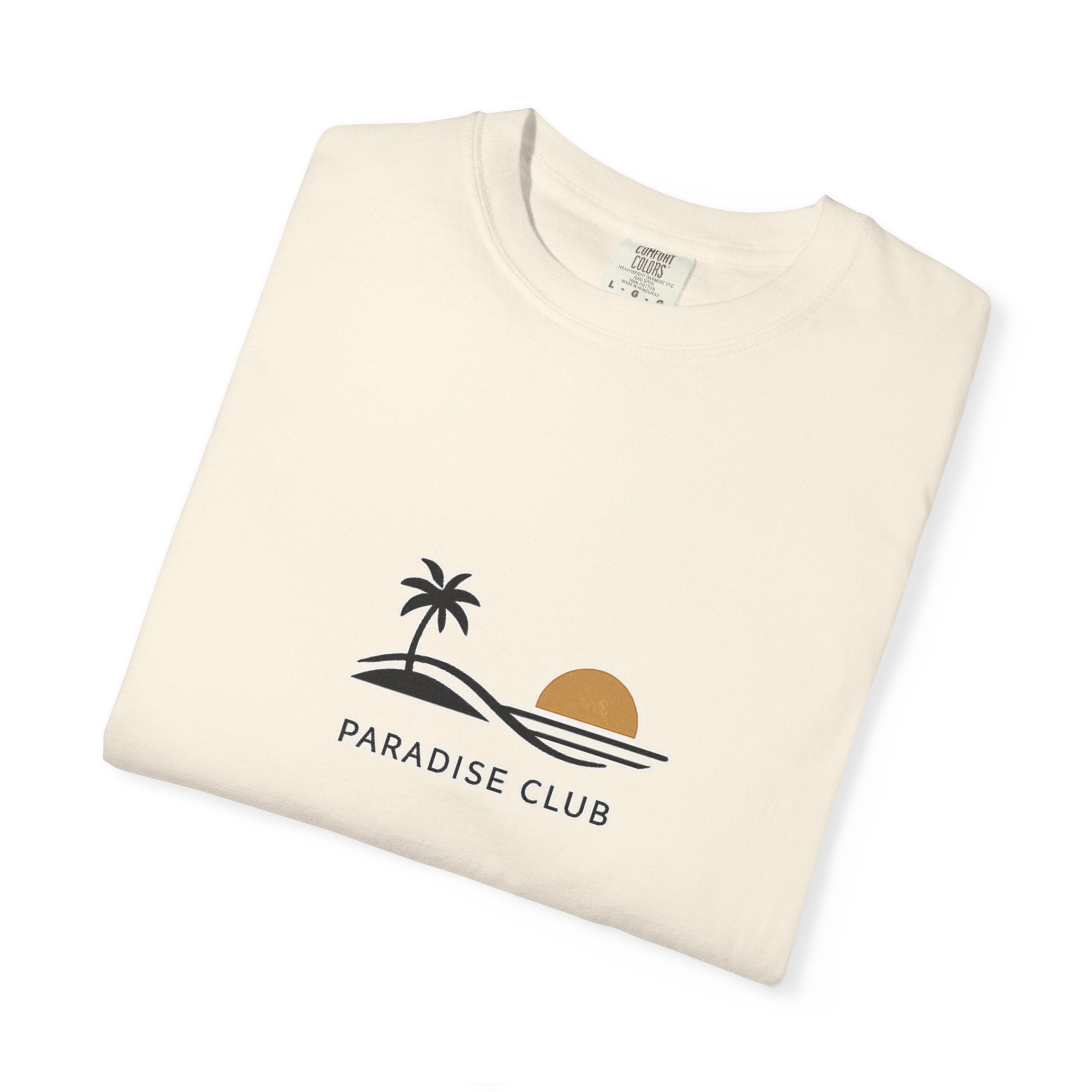 Paradise Club Tee — Minimal Sunset Palm Graphic T-Shirt