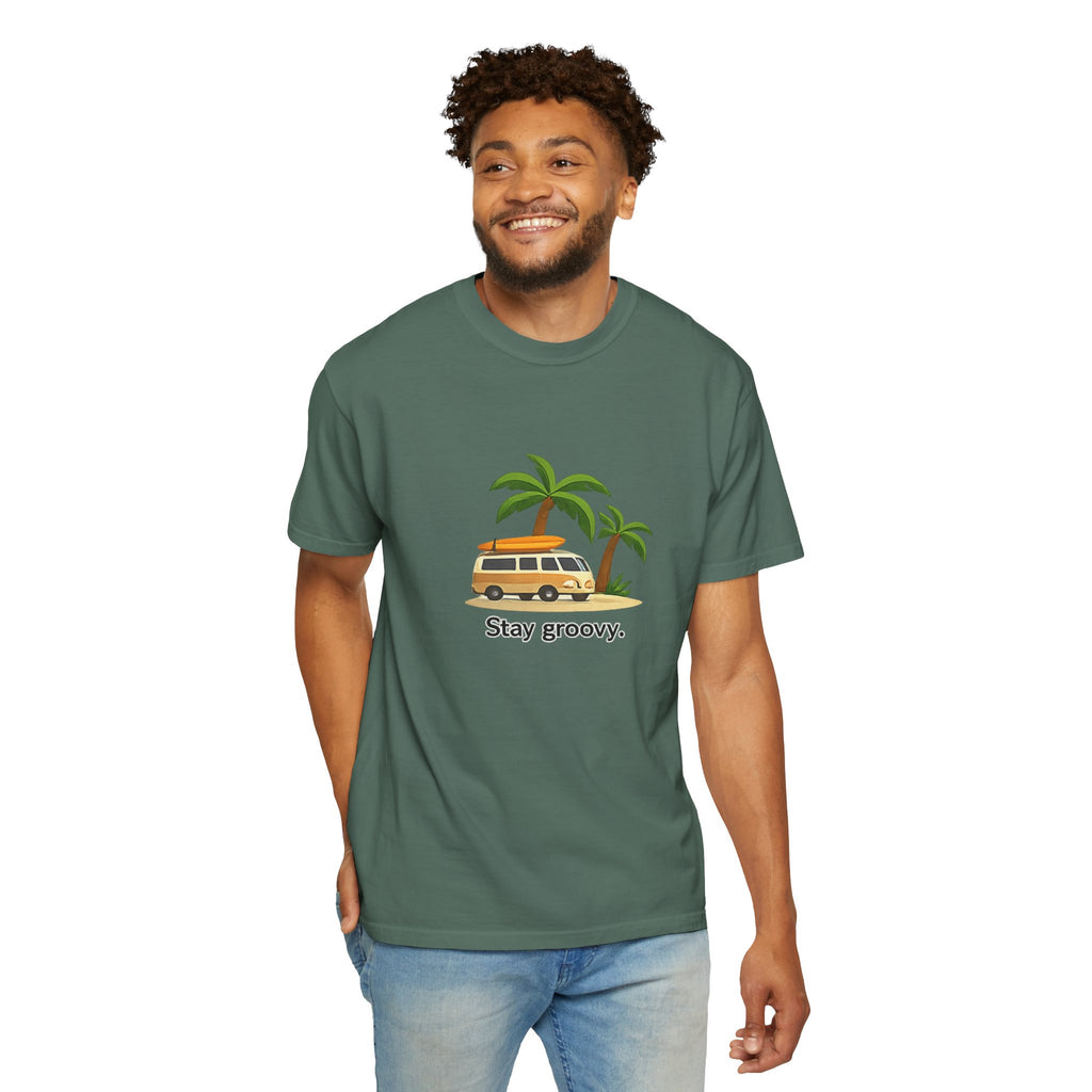 Vintage Surf Van T-Shirt – "Stay Groovy" Retro Beach Tee