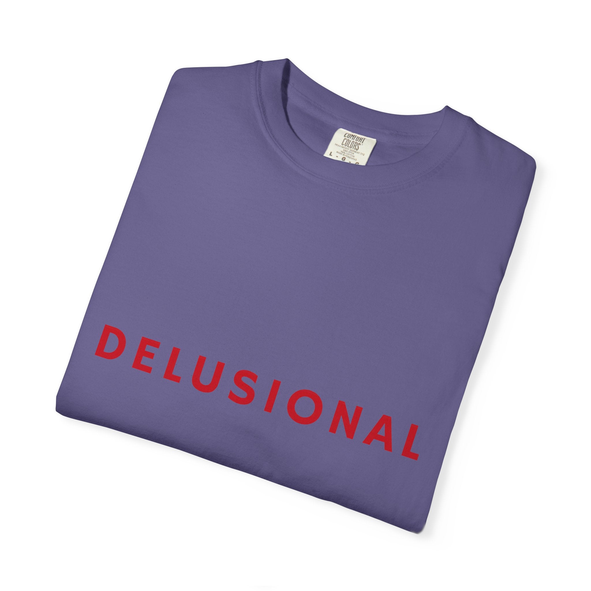 Delusional Graphic T-Shirt — Minimalist Red Text Tee