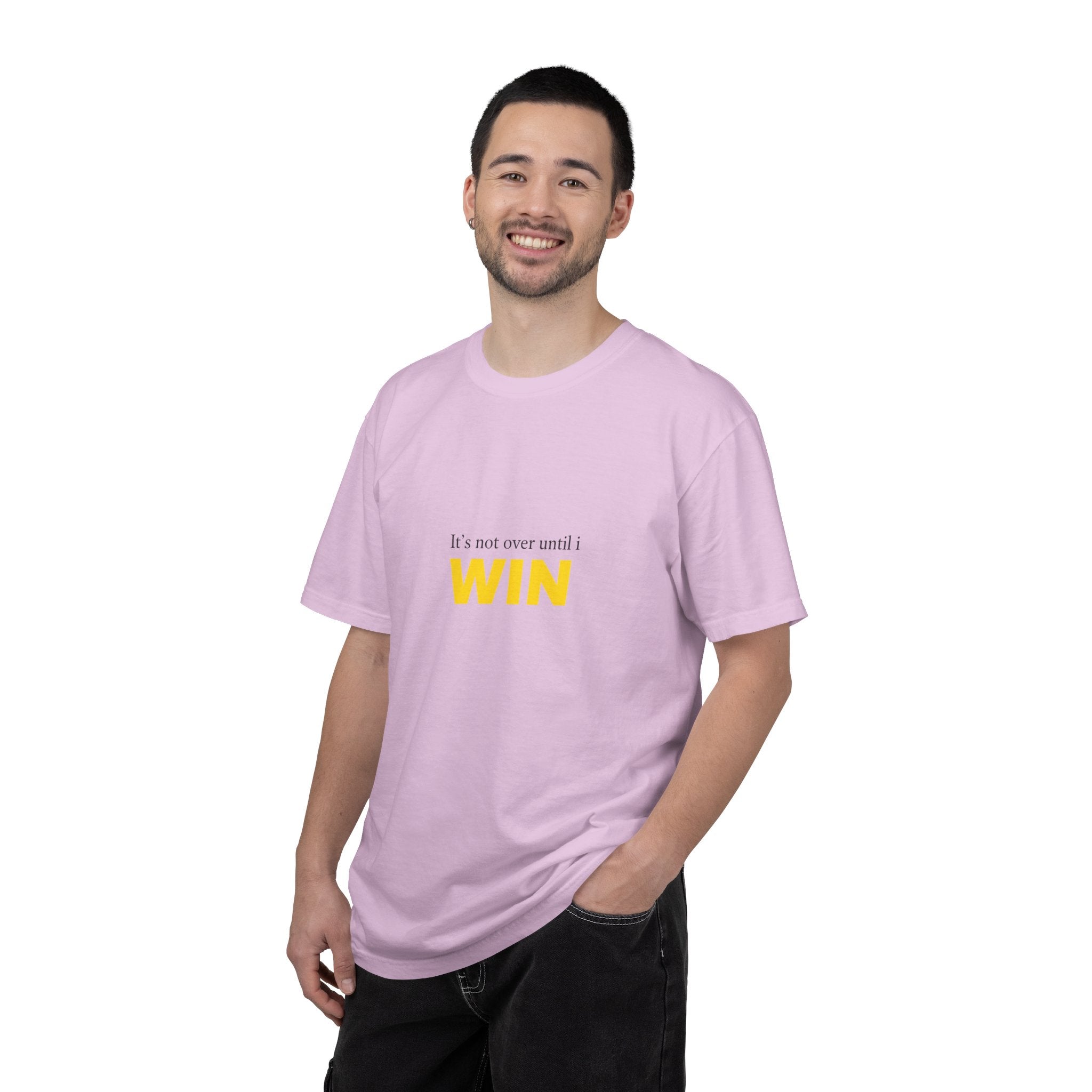 Motivational T-Shirt — "It’s Not Over Until I WIN" Bold Yellow Graphic