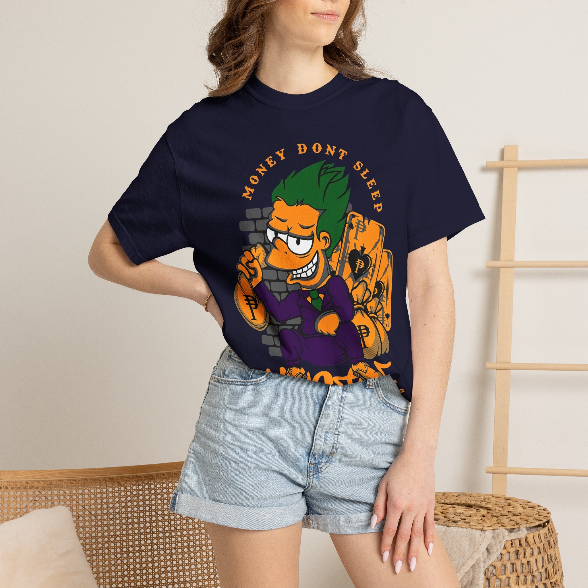 T-Shirt — 'Money Don’t Sleep' Cartoon Hustle Tee