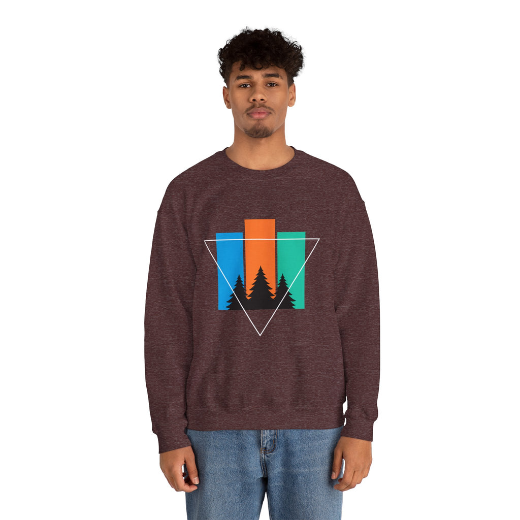 Retro Forest Crewneck Sweatshirt — Colorblock Trees Graphic