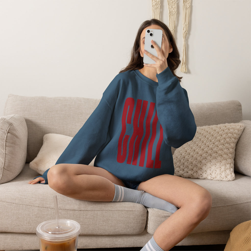 Chill Distorted Text Crewneck Sweatshirt