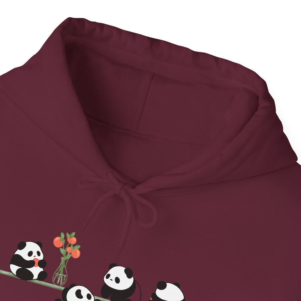 Pandas on a Line Hoodie — Cute Cartoon Pandas Holding Flower Pullover