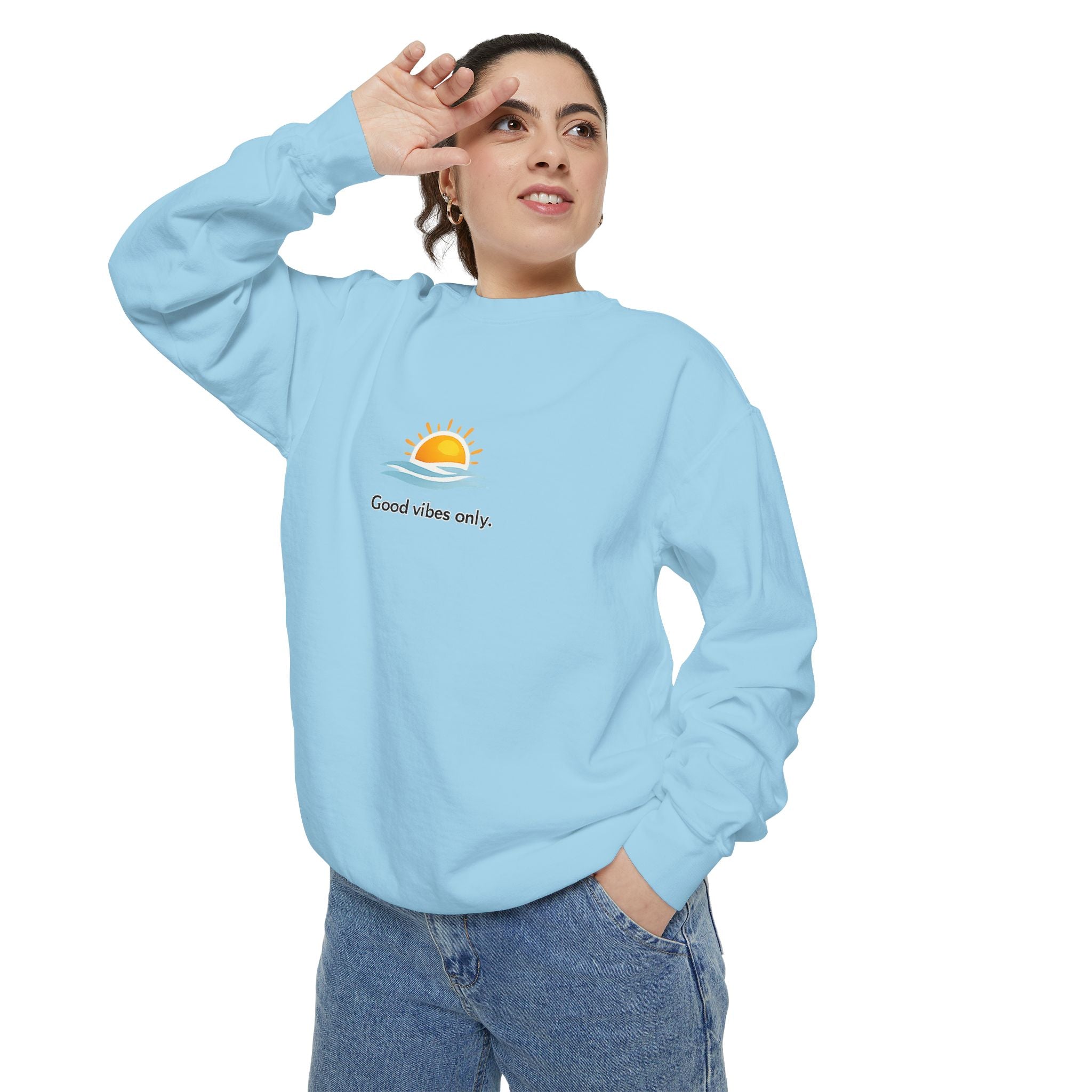 Good Vibes Only Sweatshirt — Sunrise Graphic Cozy Pullover