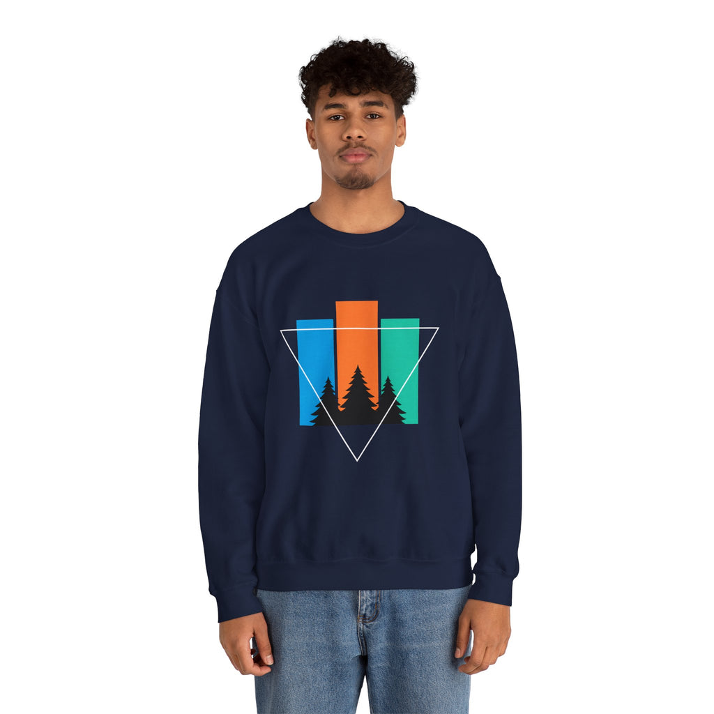 Retro Forest Crewneck Sweatshirt — Colorblock Trees Graphic