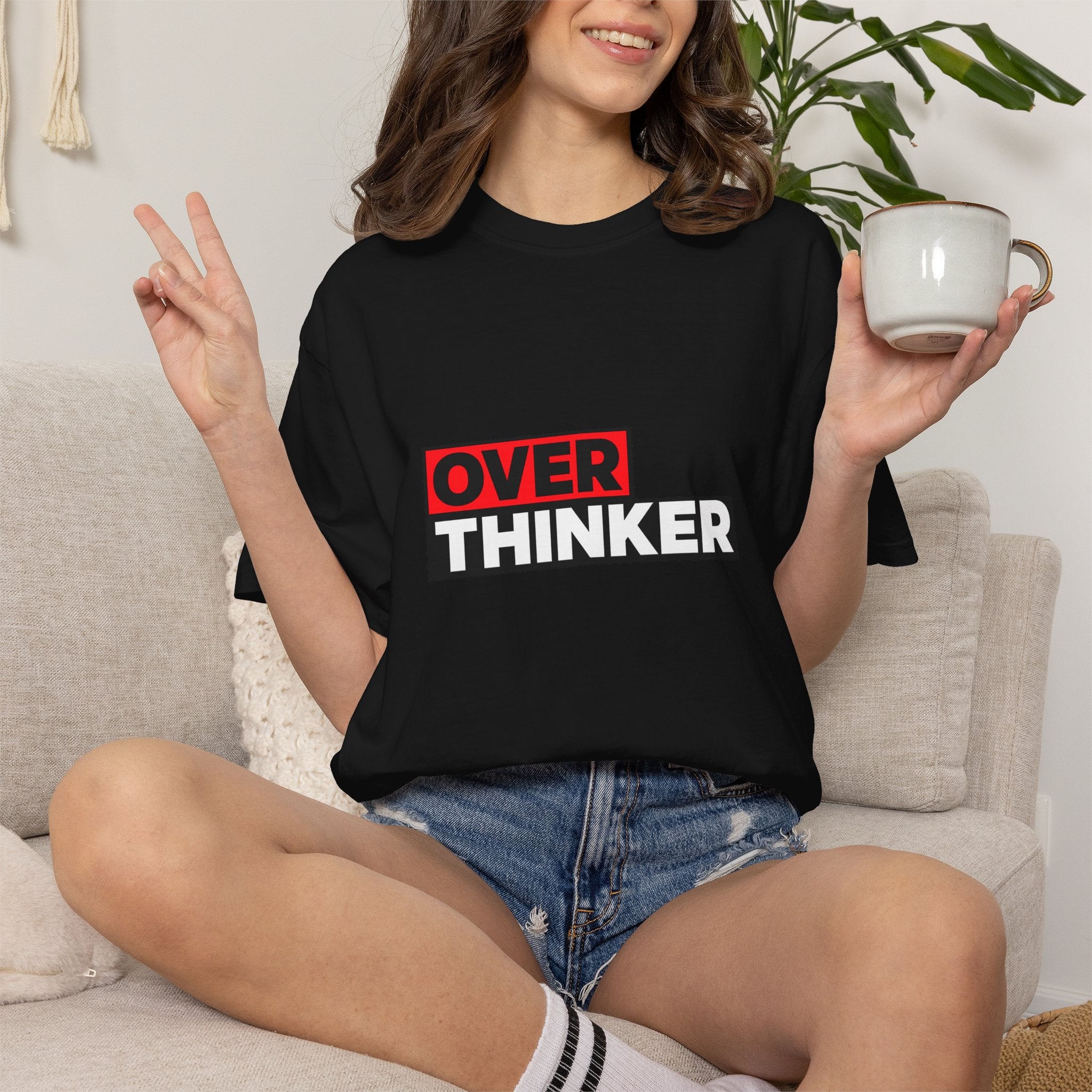 Overthinker Graphic T-Shirt — Bold Red & Black Text Tee