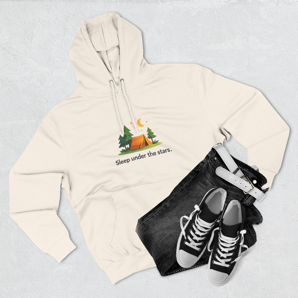Camping Hoodie — "Sleep Under the Stars" Tent & Moon Graphic