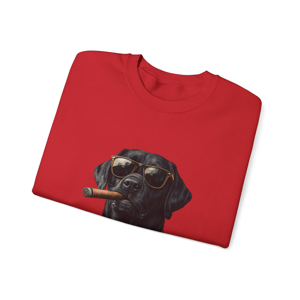 Cool Black Lab Crewneck Sweatshirt — Dog with Cigar & Gold Chain Graphic