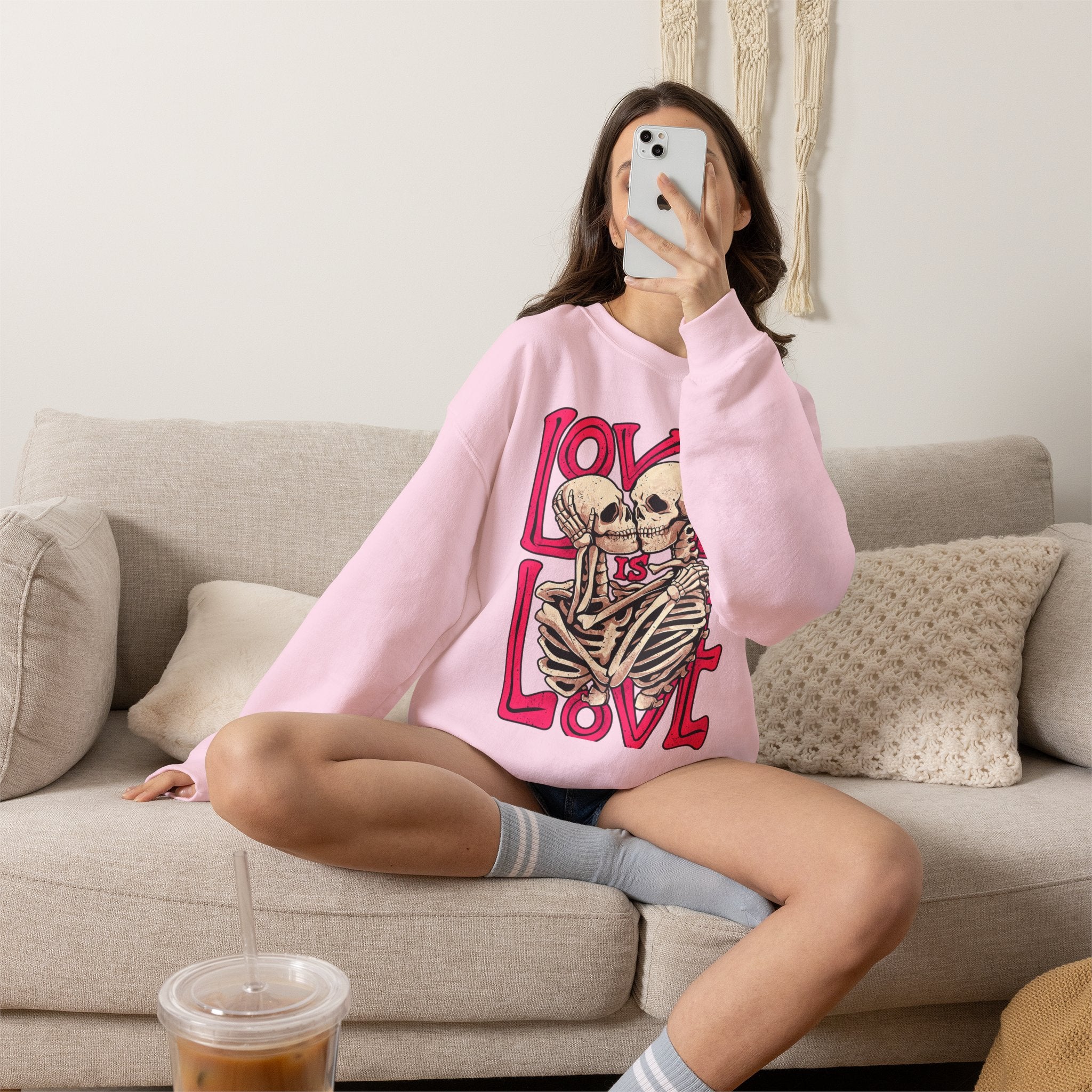 Skeleton Couple 'Love Is Love' Crewneck Sweatshirt